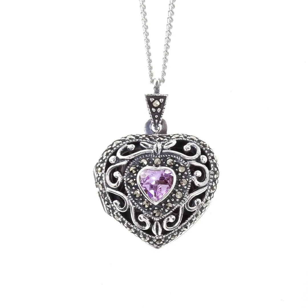 Amethyst Vintage Heart Locket White Gold   Photos