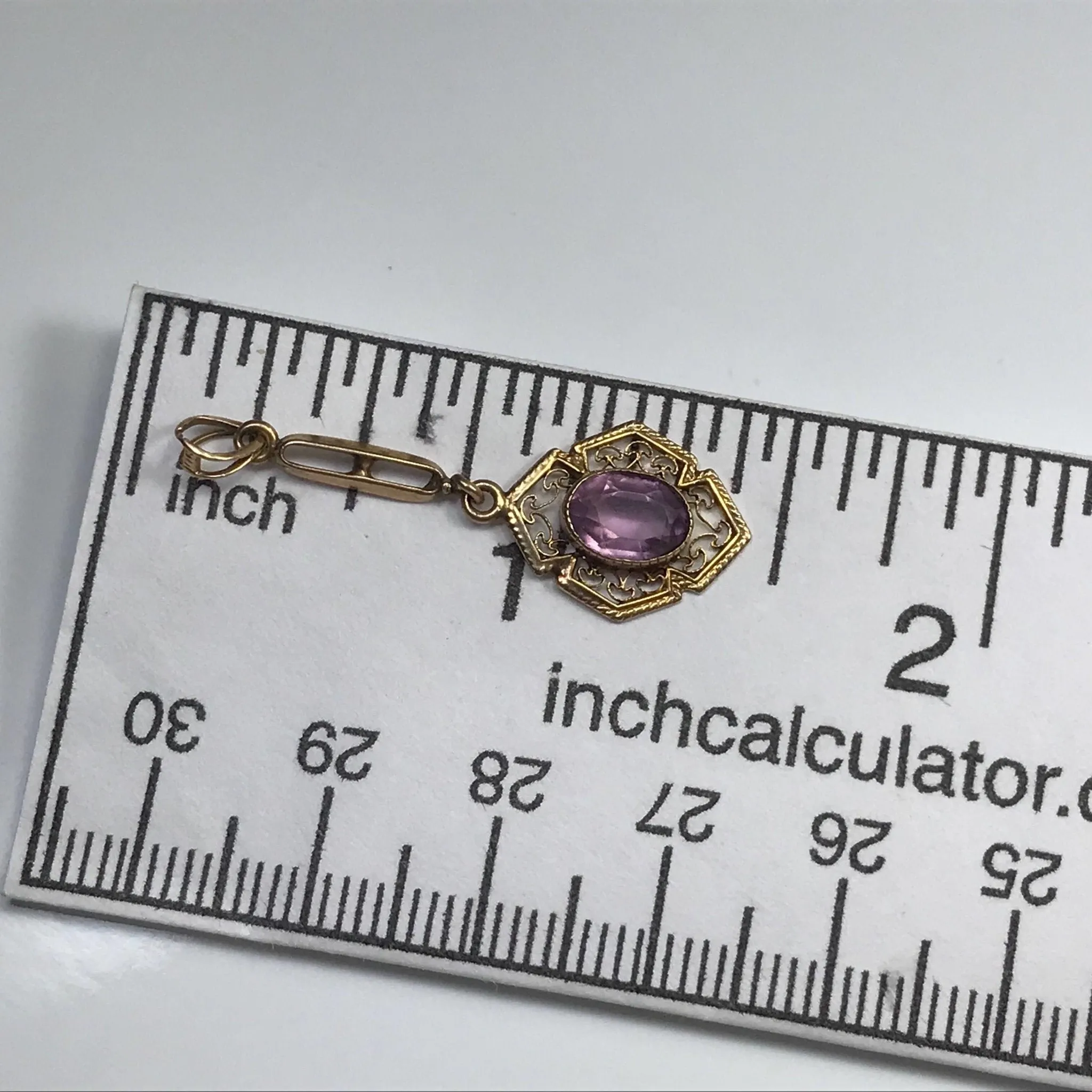Antique Amethyst Drop Pendant set in 10K Yellow Gold. February Birthstone Estate Jewelry.