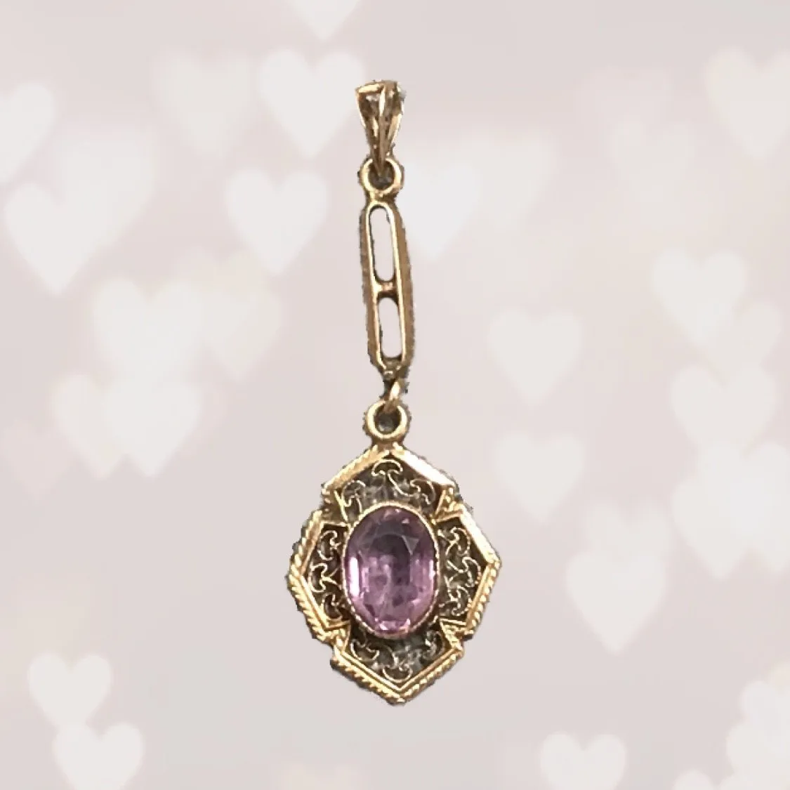 Antique Amethyst Drop Pendant set in 10K Yellow Gold. February Birthstone Estate Jewelry.