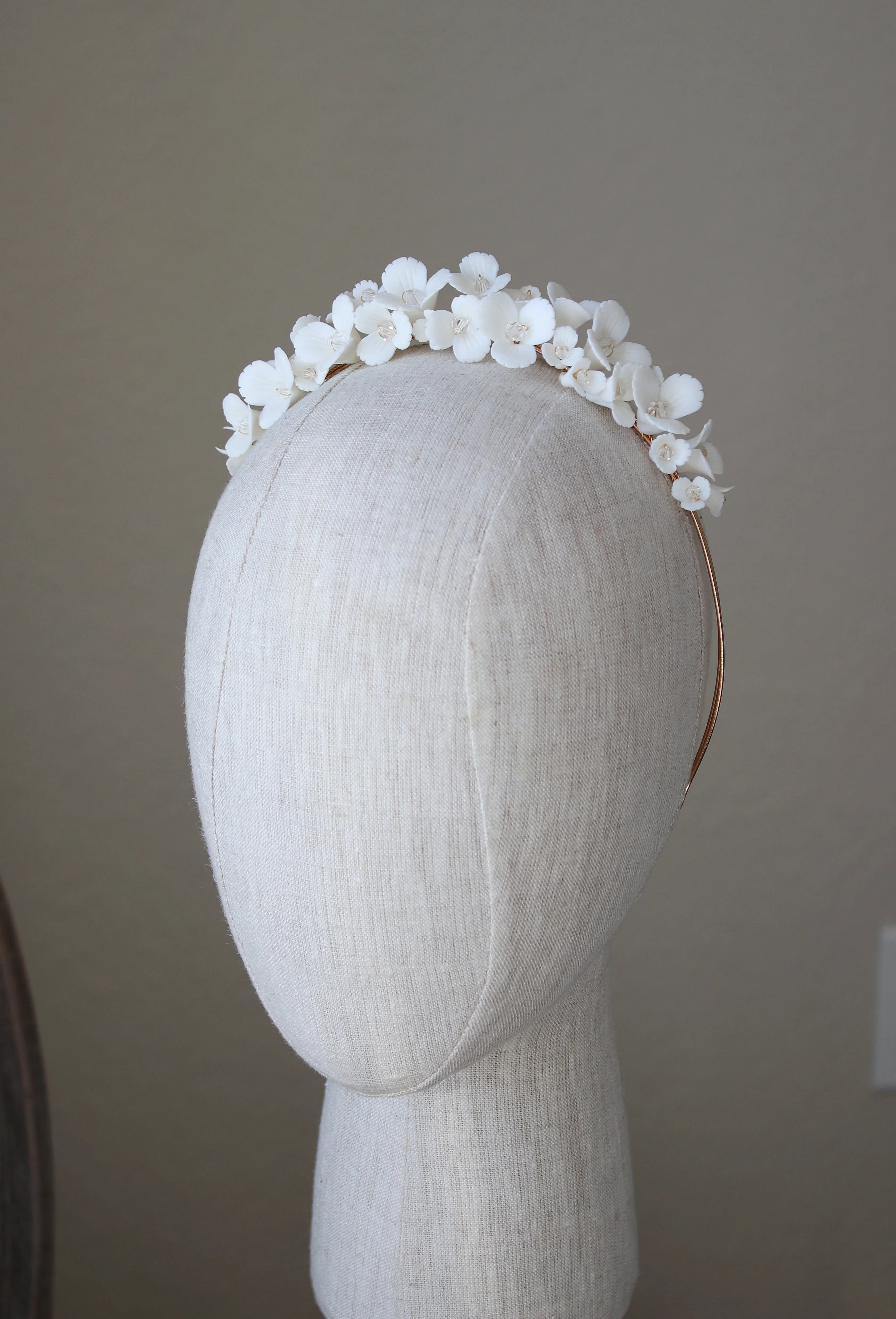 ARABELLA White Porcelain Floral and Crystal Bridal Tiara