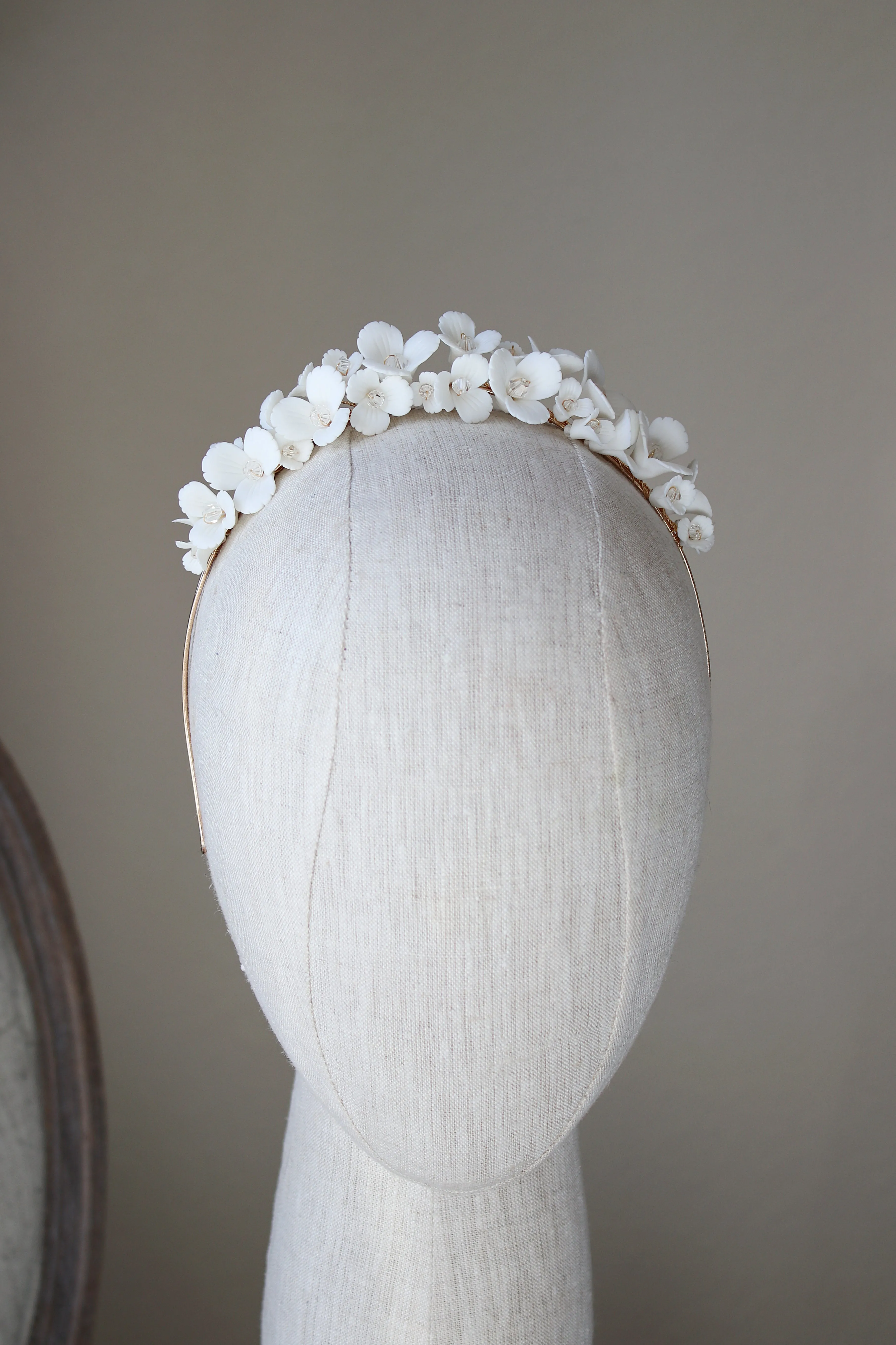 ARABELLA White Porcelain Floral and Crystal Bridal Tiara
