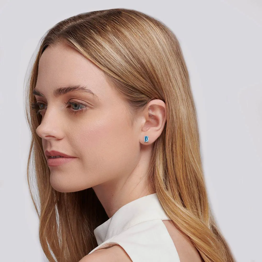 AVIANA - Emerald Aqua Spinel 950 Platinum Stud Earrings