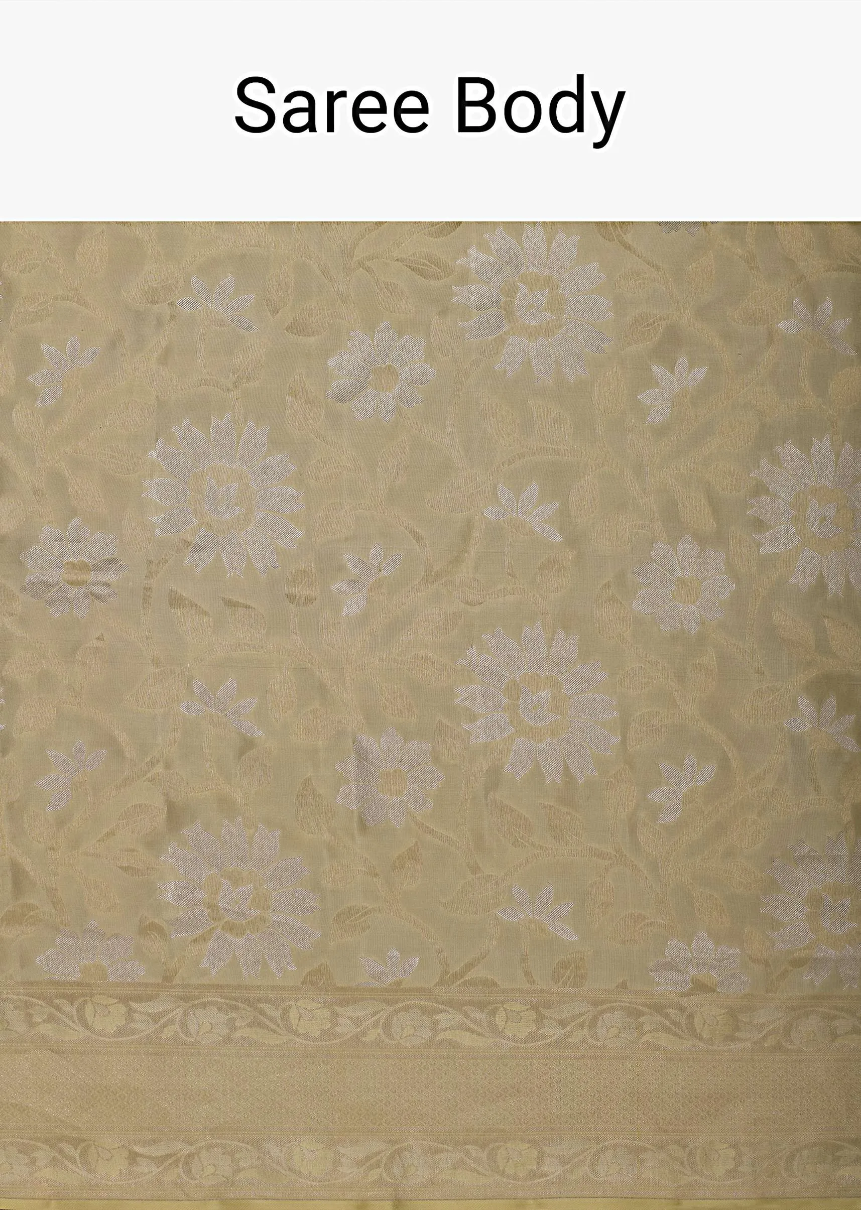 Beige South Dharmavaram Silk Saree With Woven Antique Motifs And Unstitched Blouse Fabric
