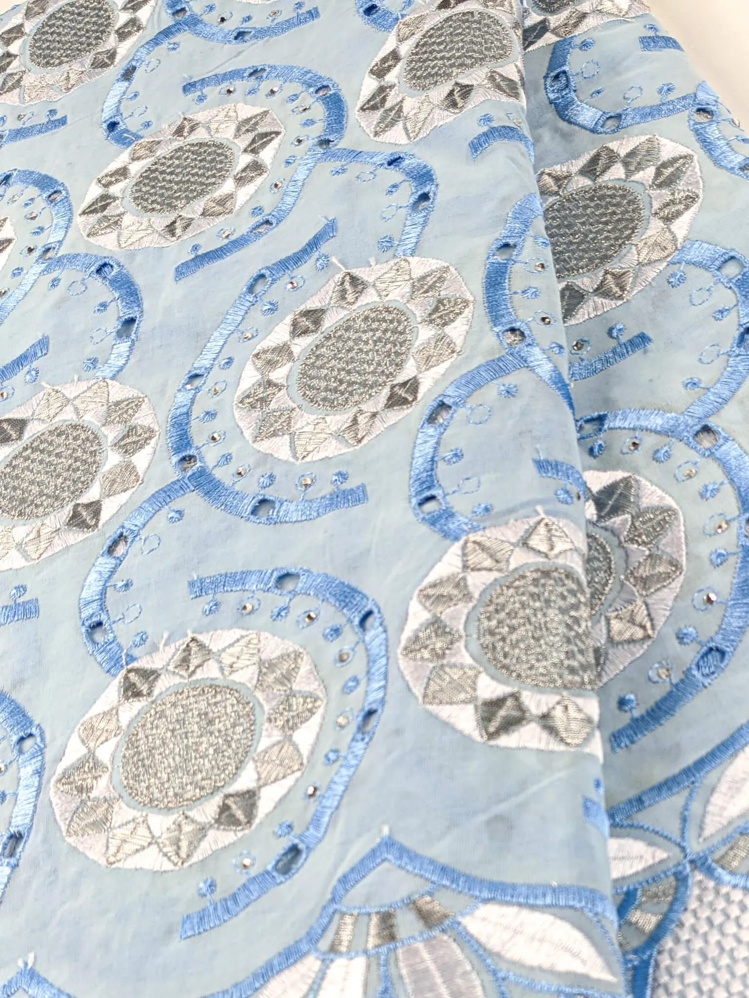 Blue & Silver Unique Cotton Lace