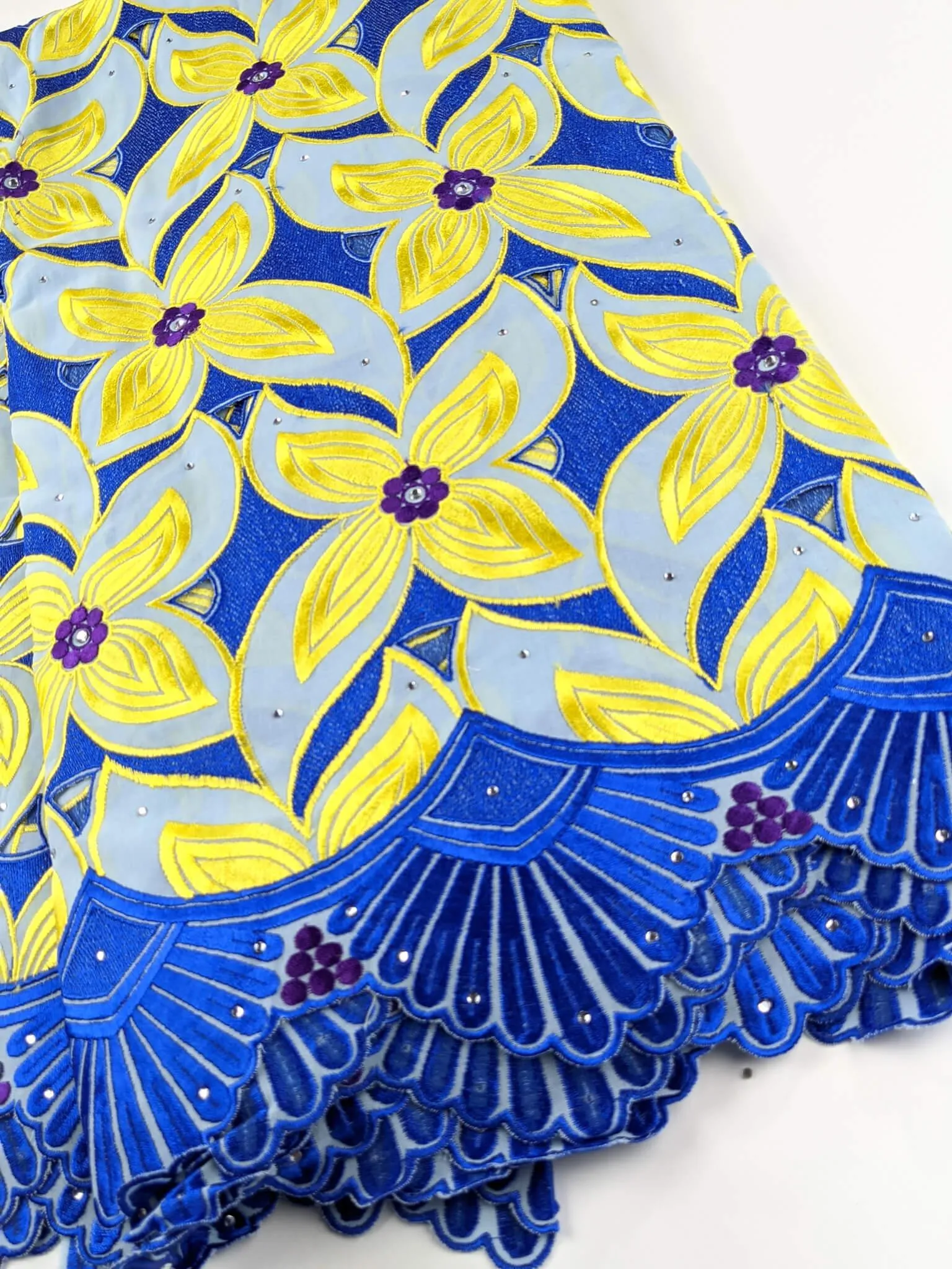 Blue & Yellow Unique Cotton Lace