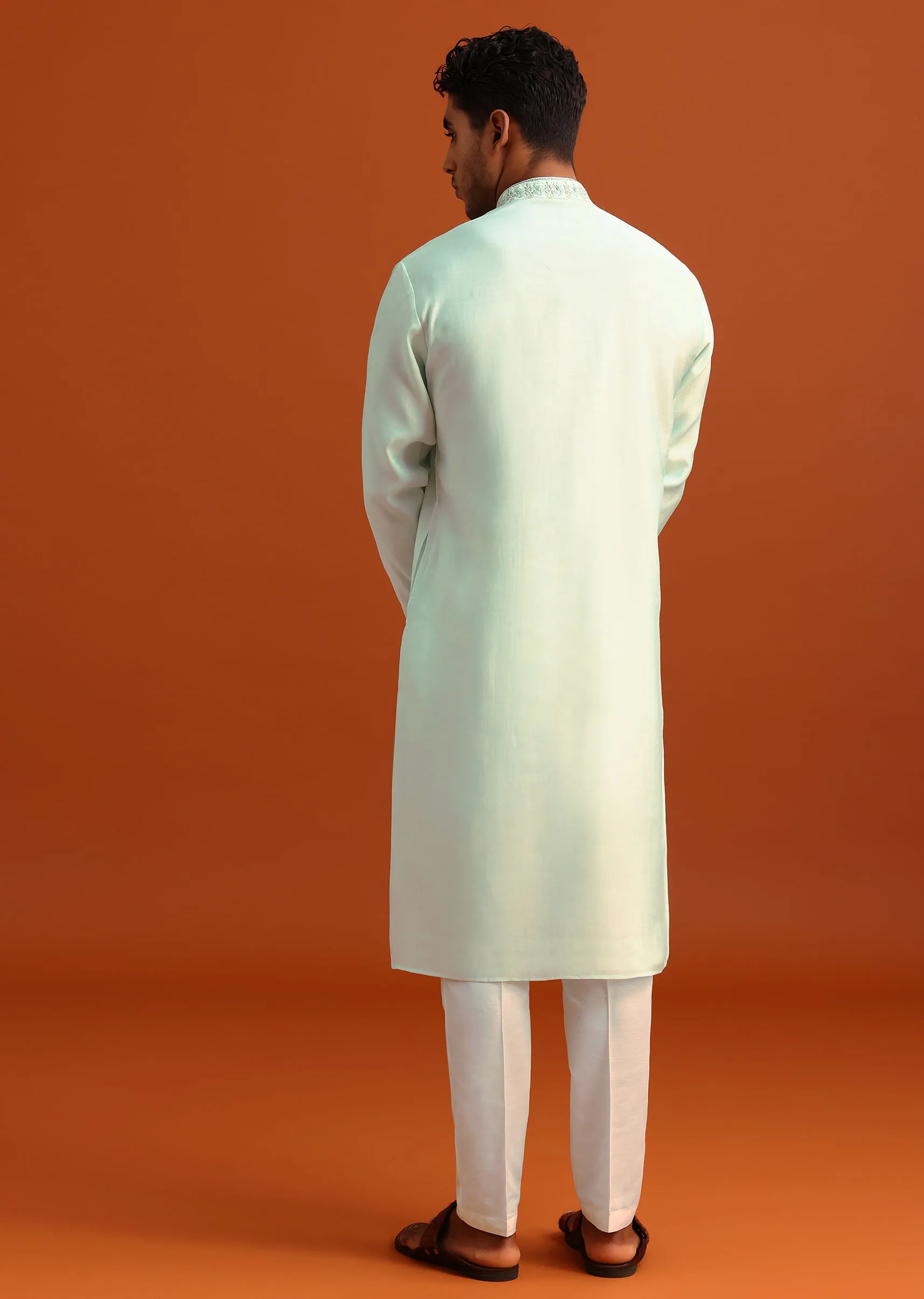 Blue Silk Hand Embroidered Kurta And Pant Set