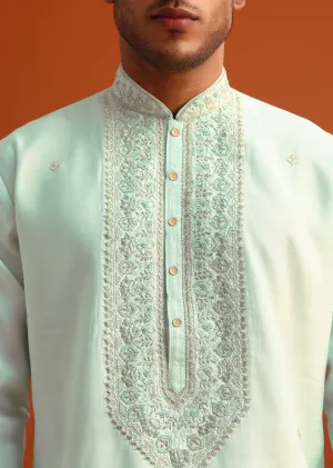 Blue Silk Hand Embroidered Kurta And Pant Set
