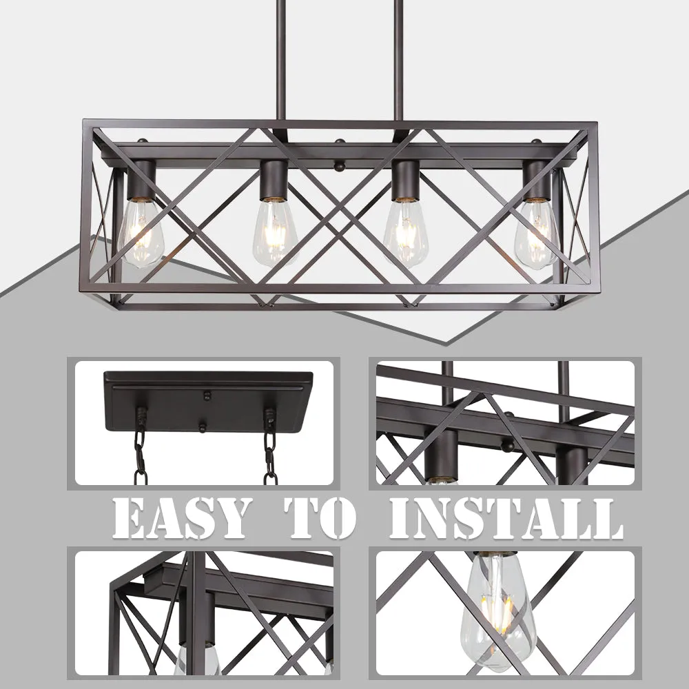 BONLICHT 4 Lights Rectangle Chandelier for Dining Rooms Oil Rubbed Bronze Farmhouse Kitchen Island Lighting