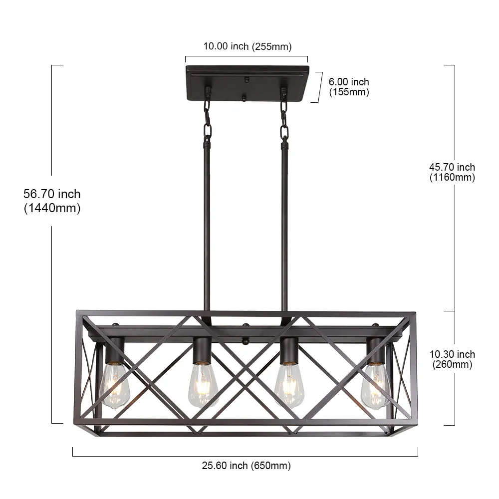 BONLICHT 4 Lights Rectangle Chandelier for Dining Rooms Oil Rubbed Bronze Farmhouse Kitchen Island Lighting