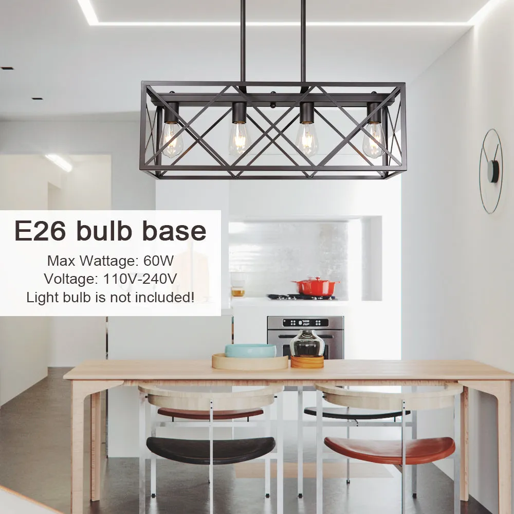 BONLICHT 4 Lights Rectangle Chandelier for Dining Rooms Oil Rubbed Bronze Farmhouse Kitchen Island Lighting