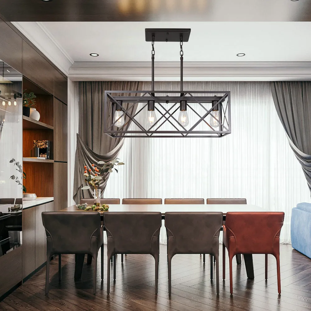 BONLICHT 4 Lights Rectangle Chandelier for Dining Rooms Oil Rubbed Bronze Farmhouse Kitchen Island Lighting
