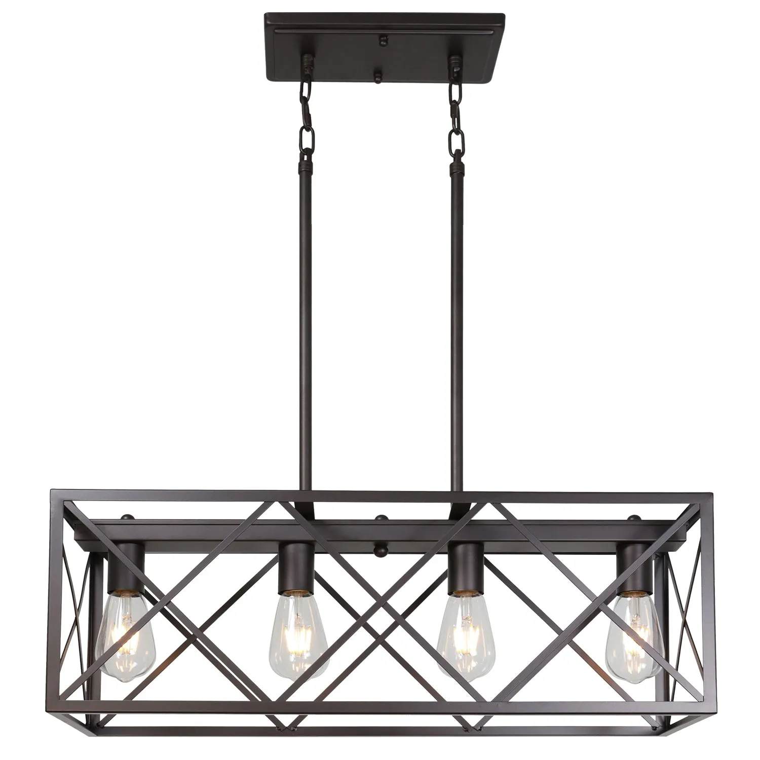 BONLICHT 4 Lights Rectangle Chandelier for Dining Rooms Oil Rubbed Bronze Farmhouse Kitchen Island Lighting