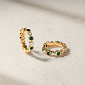 Bubbly Emerald and Diamond Mini Hoop Earrings