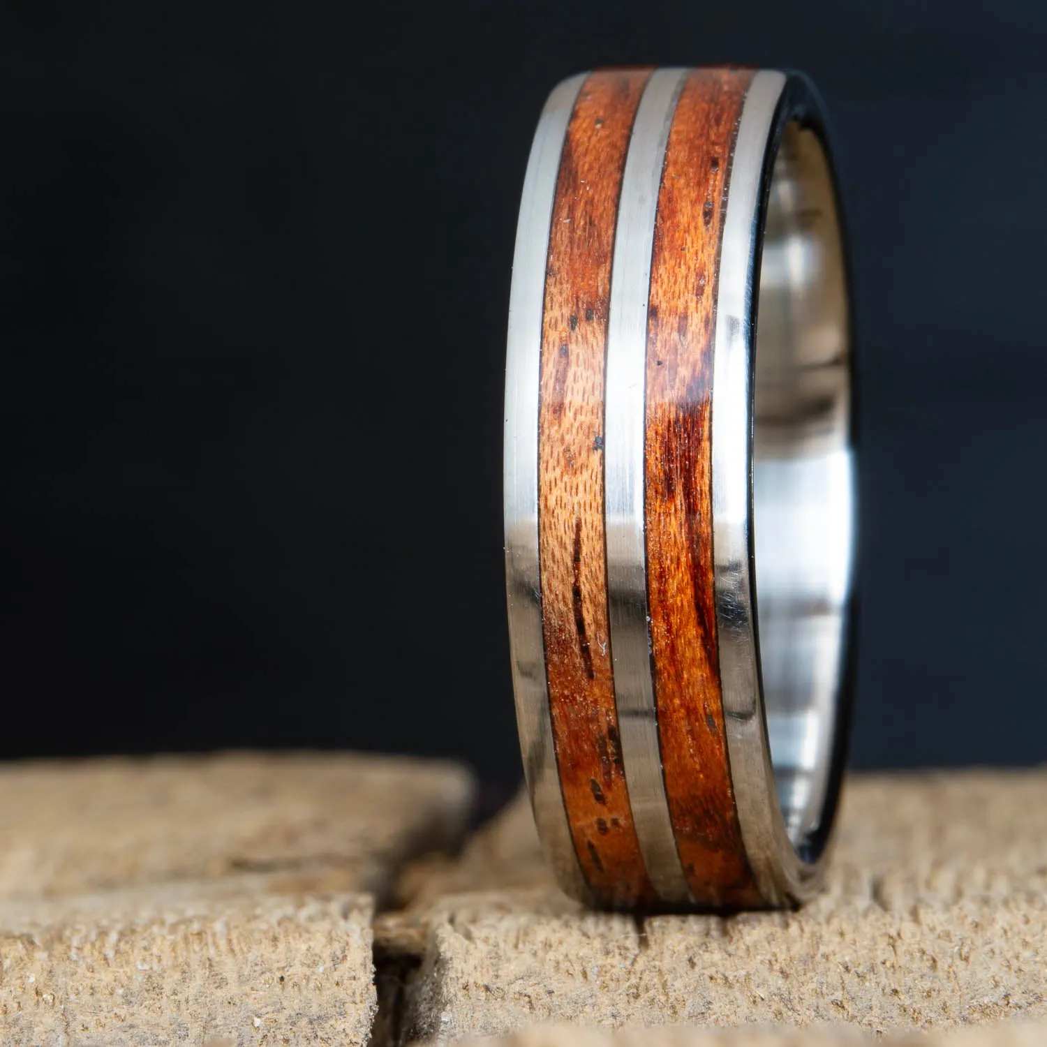 Bubinga wood double inlay ring