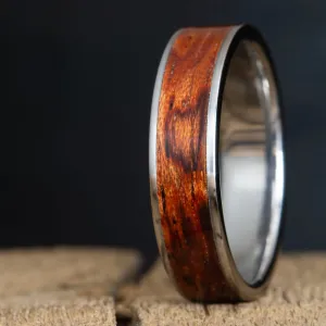 Bubinga wood inlay titanium ring 6mm wide