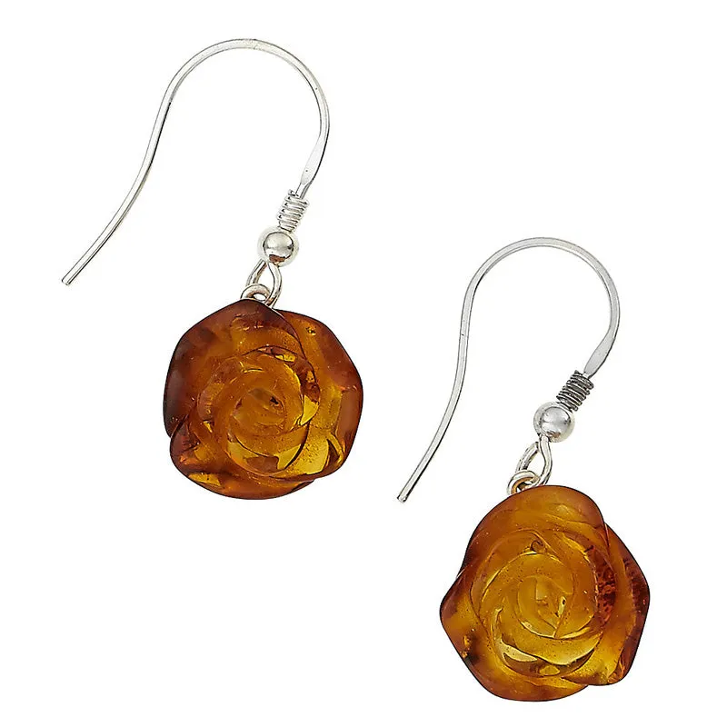 Carved Amber Rose Necklace