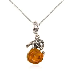 Carved Amber Rose Necklace