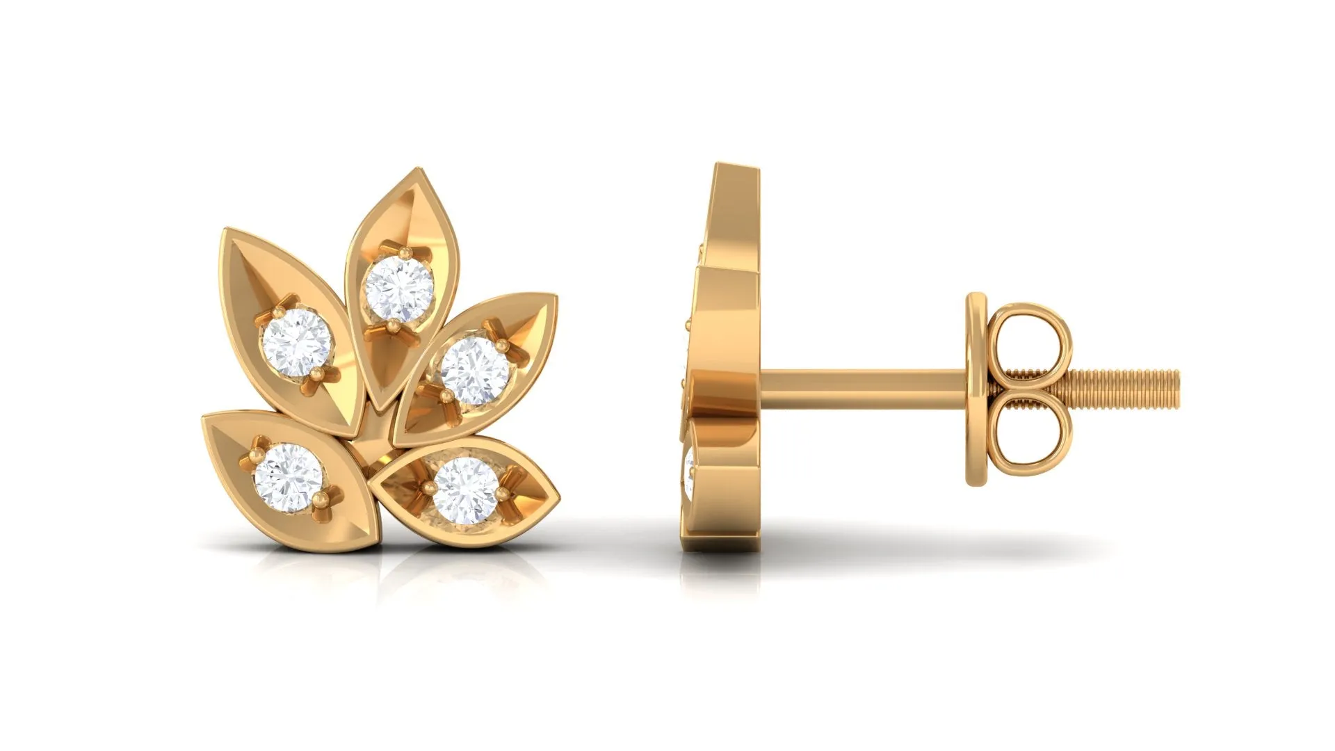 Certified Real Diamond Leaf Stud Earrings