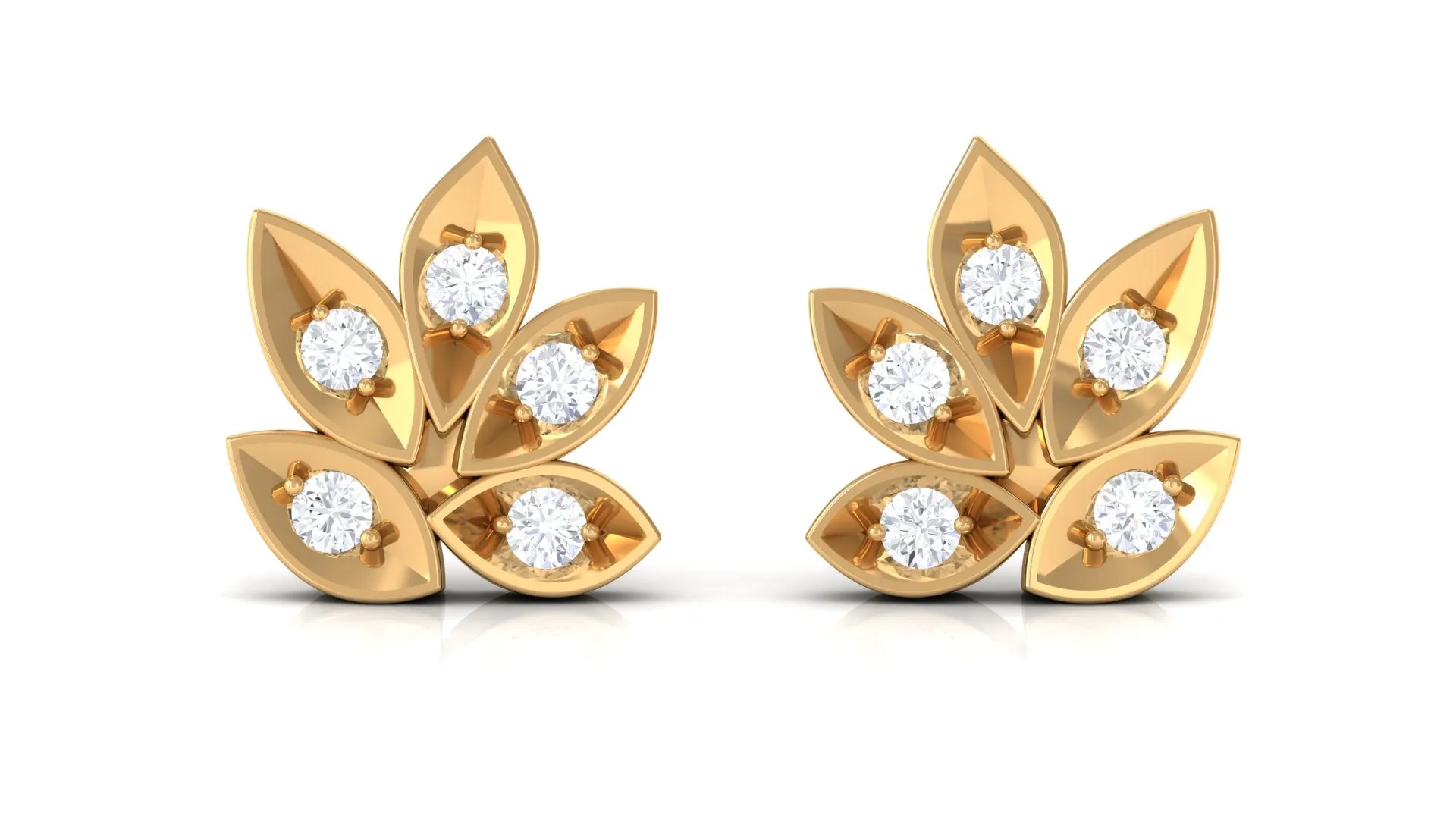 Certified Real Diamond Leaf Stud Earrings