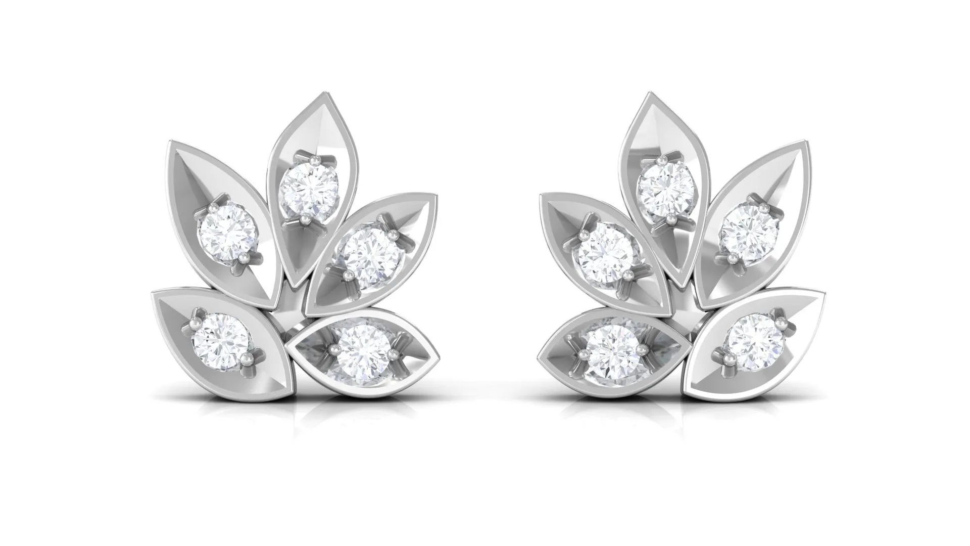 Certified Real Diamond Leaf Stud Earrings