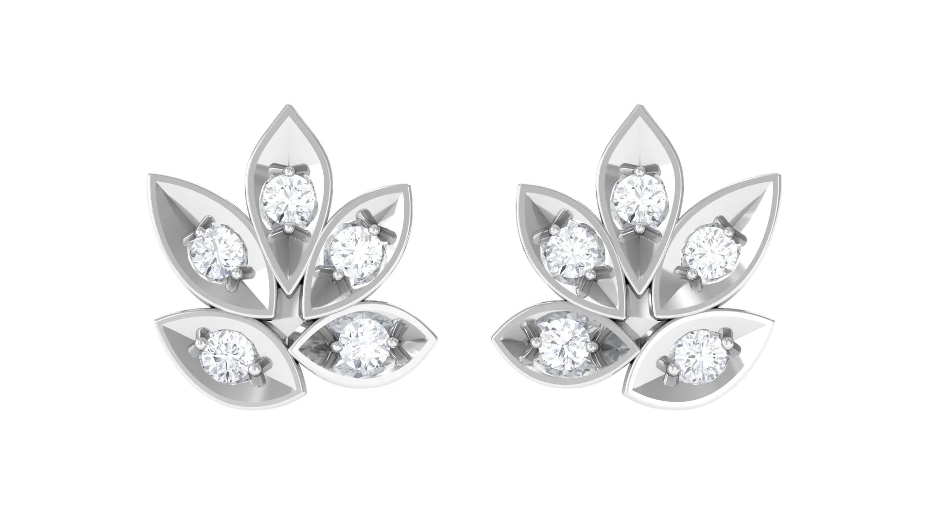Certified Real Diamond Leaf Stud Earrings