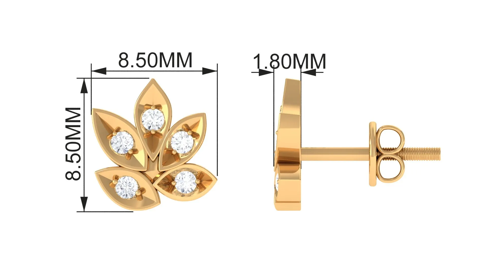 Certified Real Diamond Leaf Stud Earrings