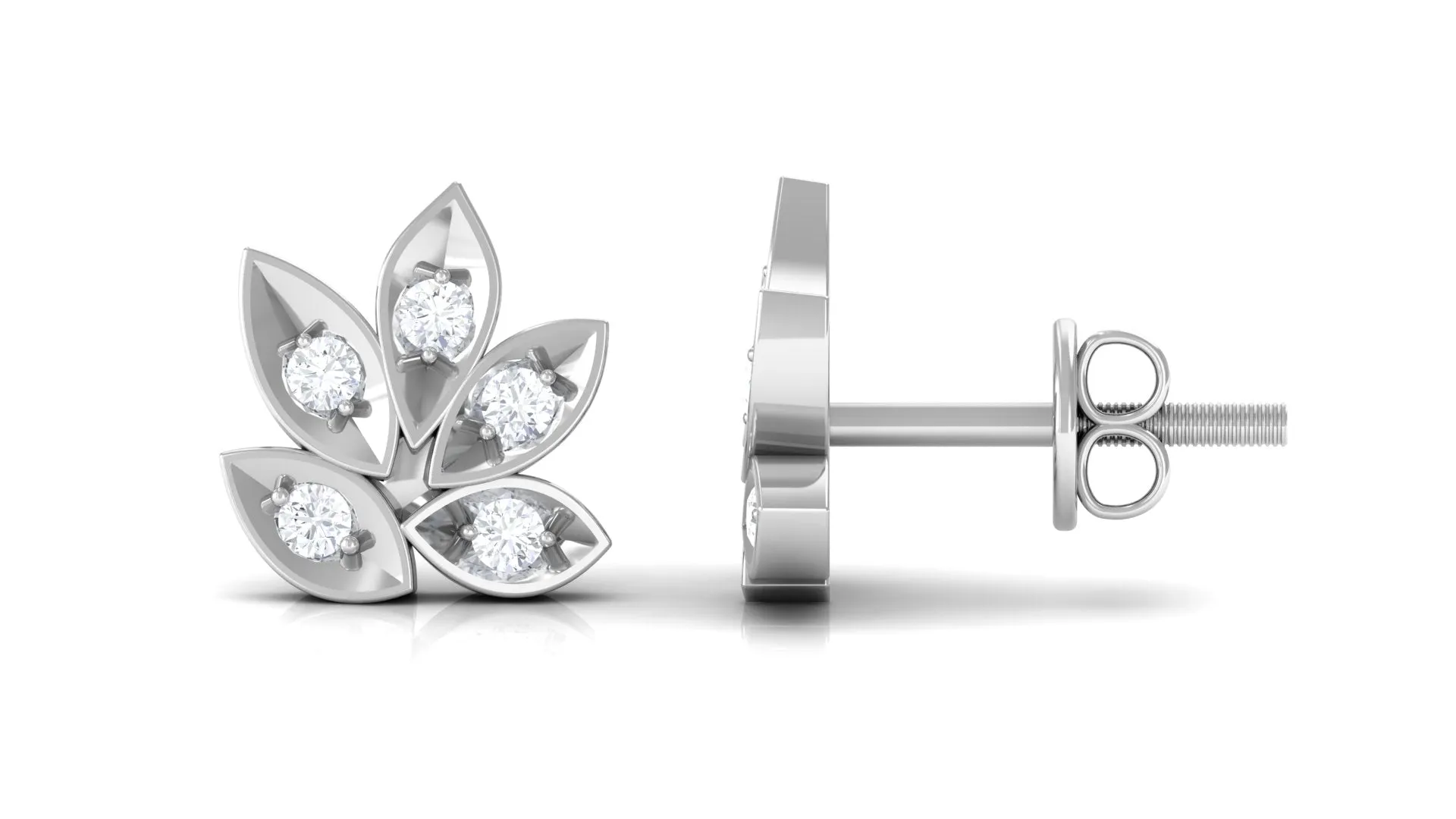 Certified Real Diamond Leaf Stud Earrings