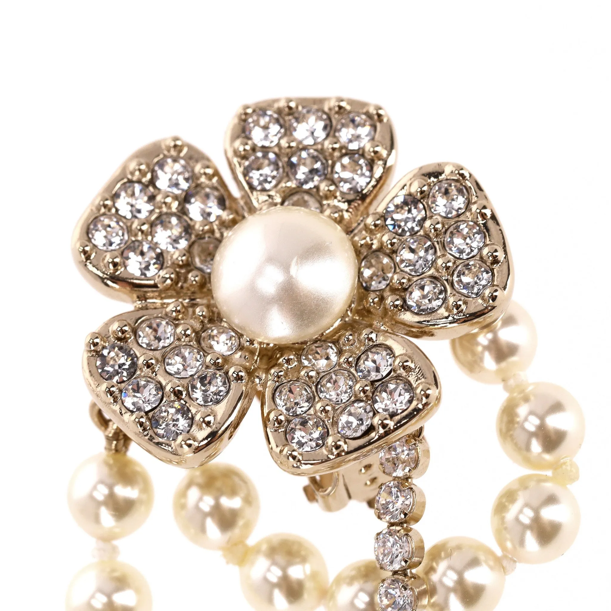 Chanel Camellia Flower, 'CC' Logo, Pearl & Strass Drop Earrings