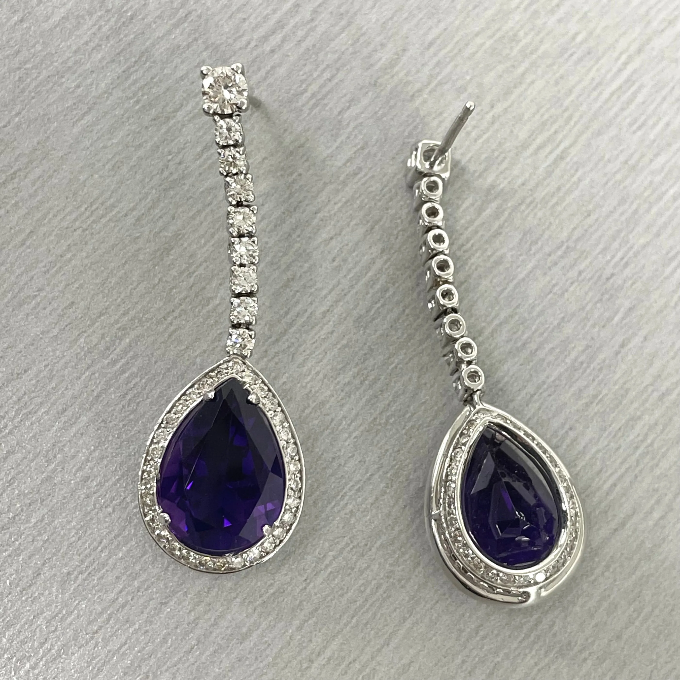 Claire Amethyst & Diamond Earrings (12.86 ct Gemstones) in White Gold