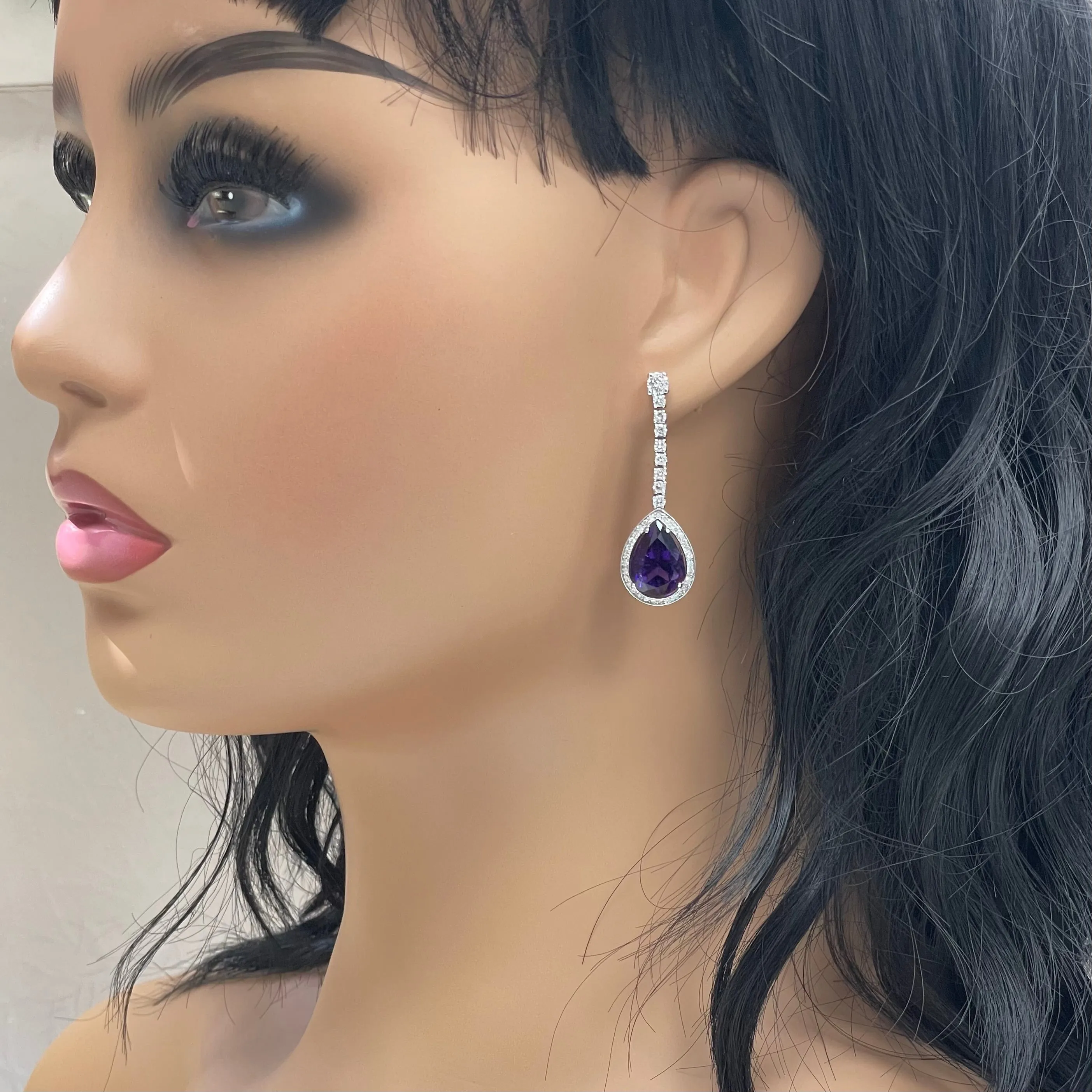 Claire Amethyst & Diamond Earrings (12.86 ct Gemstones) in White Gold