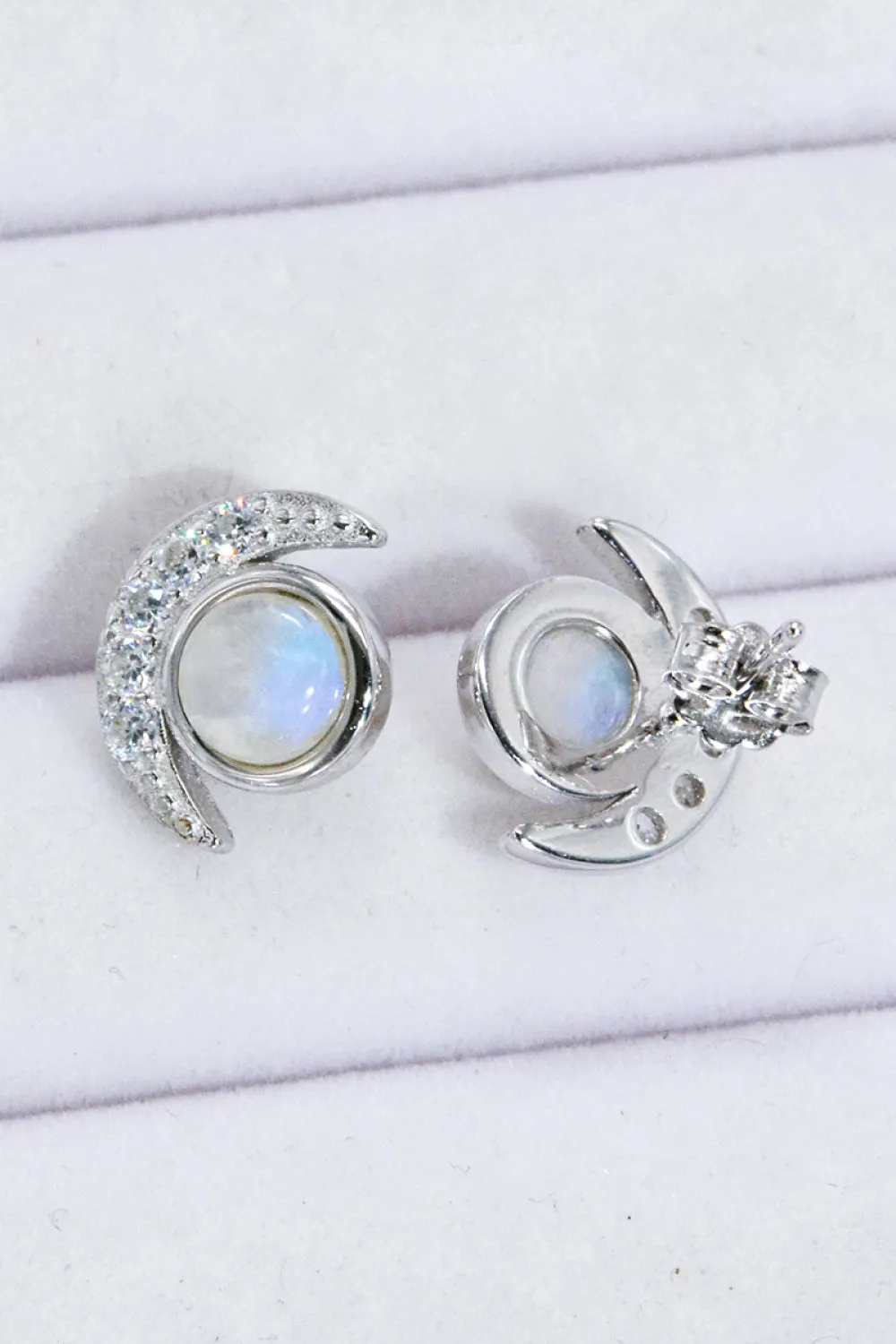 Crescent Moonstone Stud Earrings