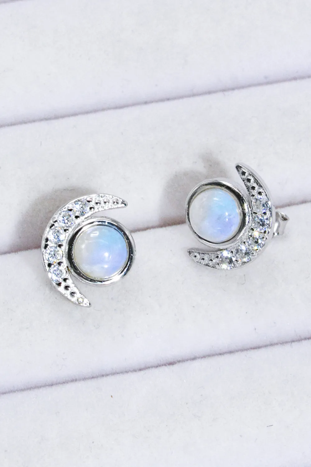 Crescent Moonstone Stud Earrings