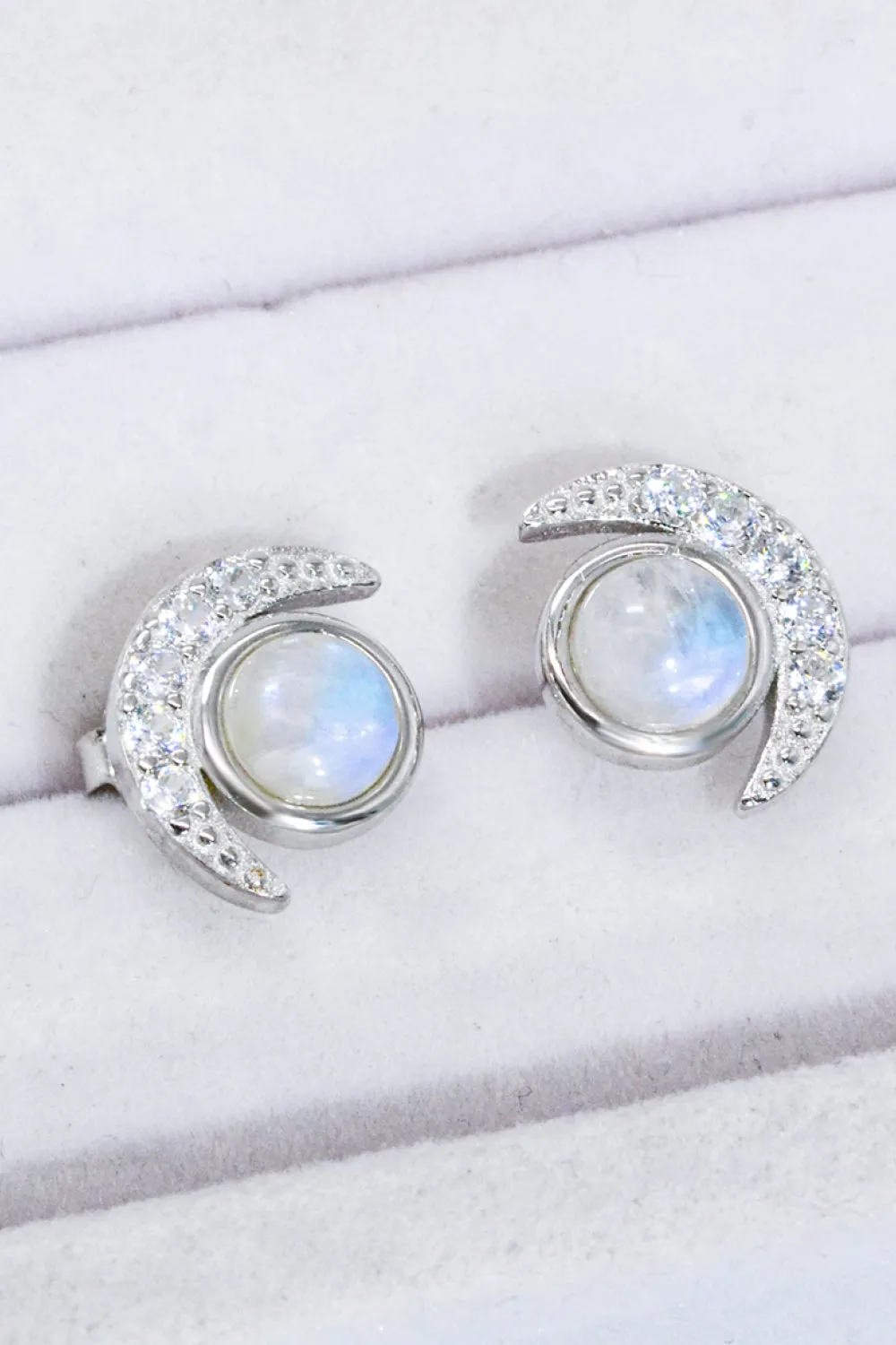 Crescent Moonstone Stud Earrings