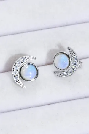 Crescent Moonstone Stud Earrings