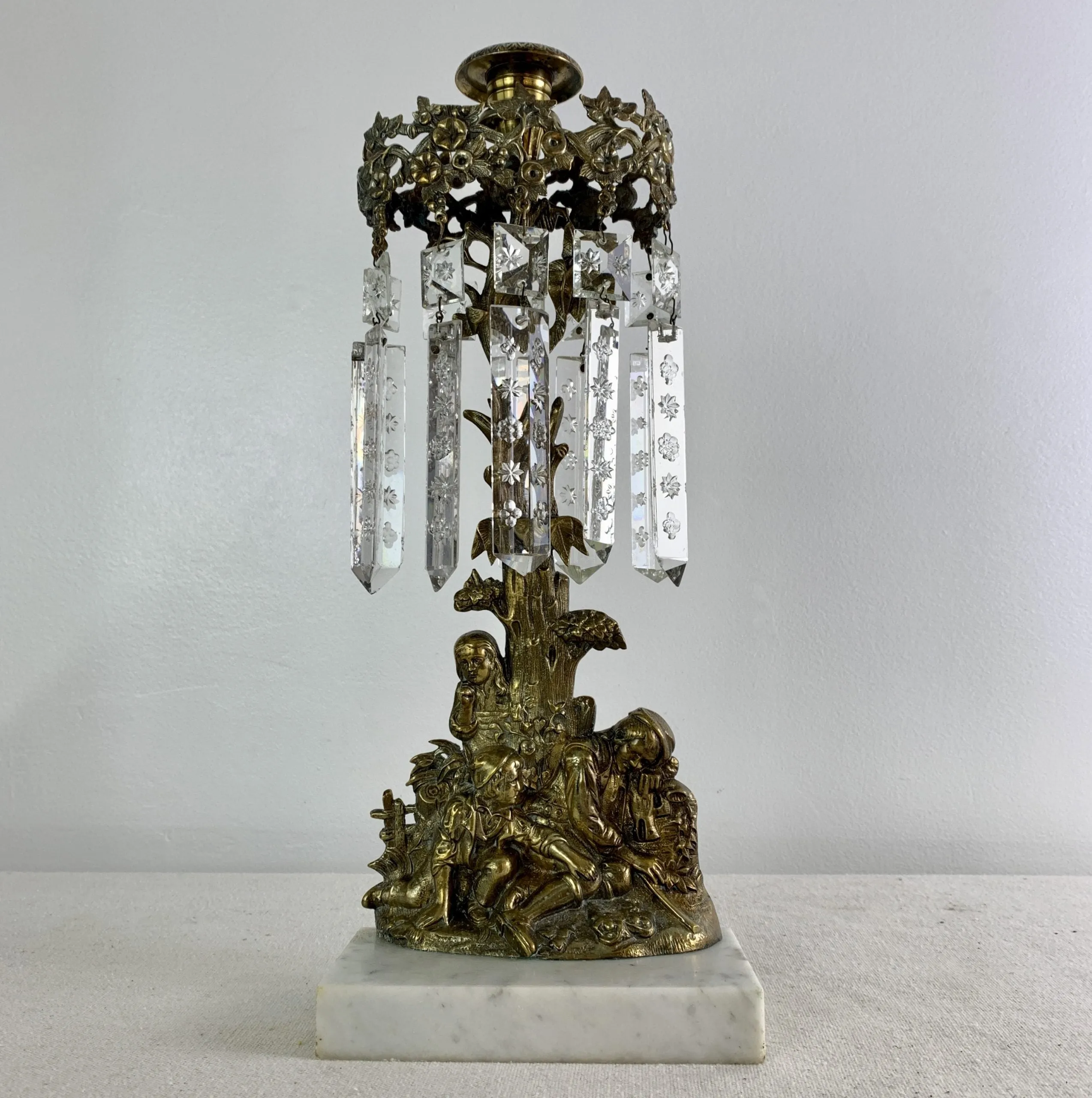 Crystal Candle Stick, Brass, Vintage, Ornate