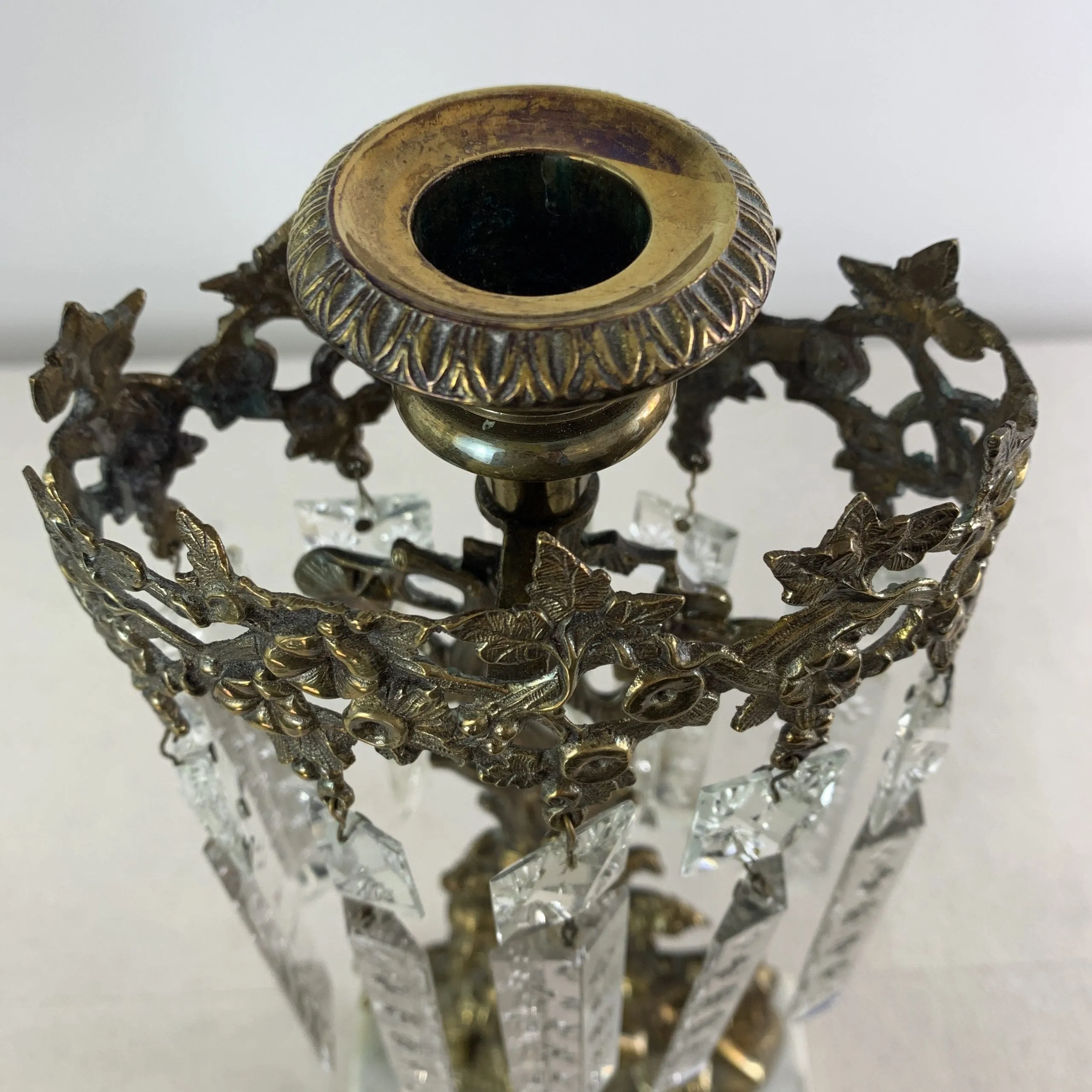 Crystal Candle Stick, Brass, Vintage, Ornate