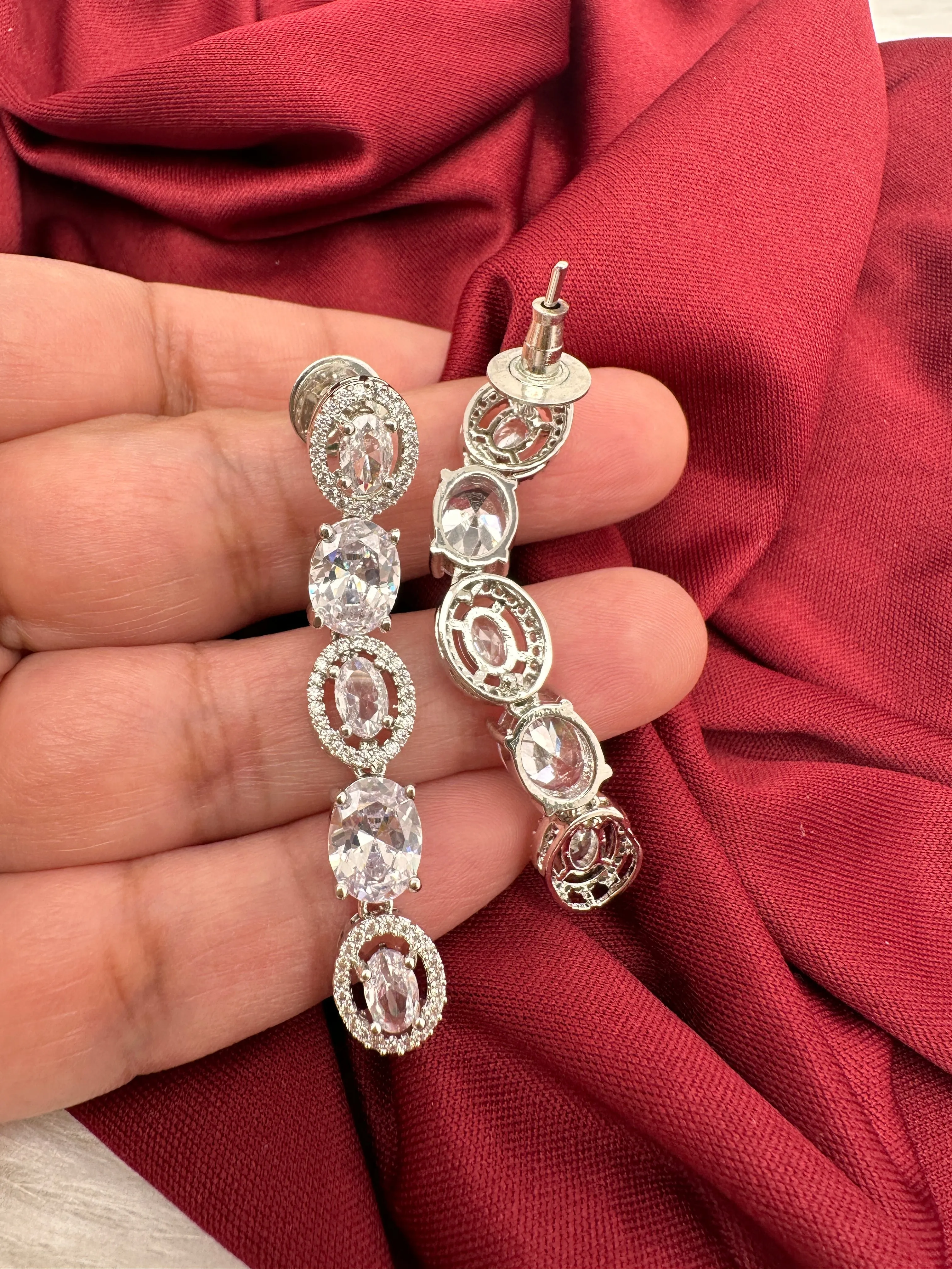 Cubic Zirconia Clear Stone Double Layer Short Necklace in Silver Finish