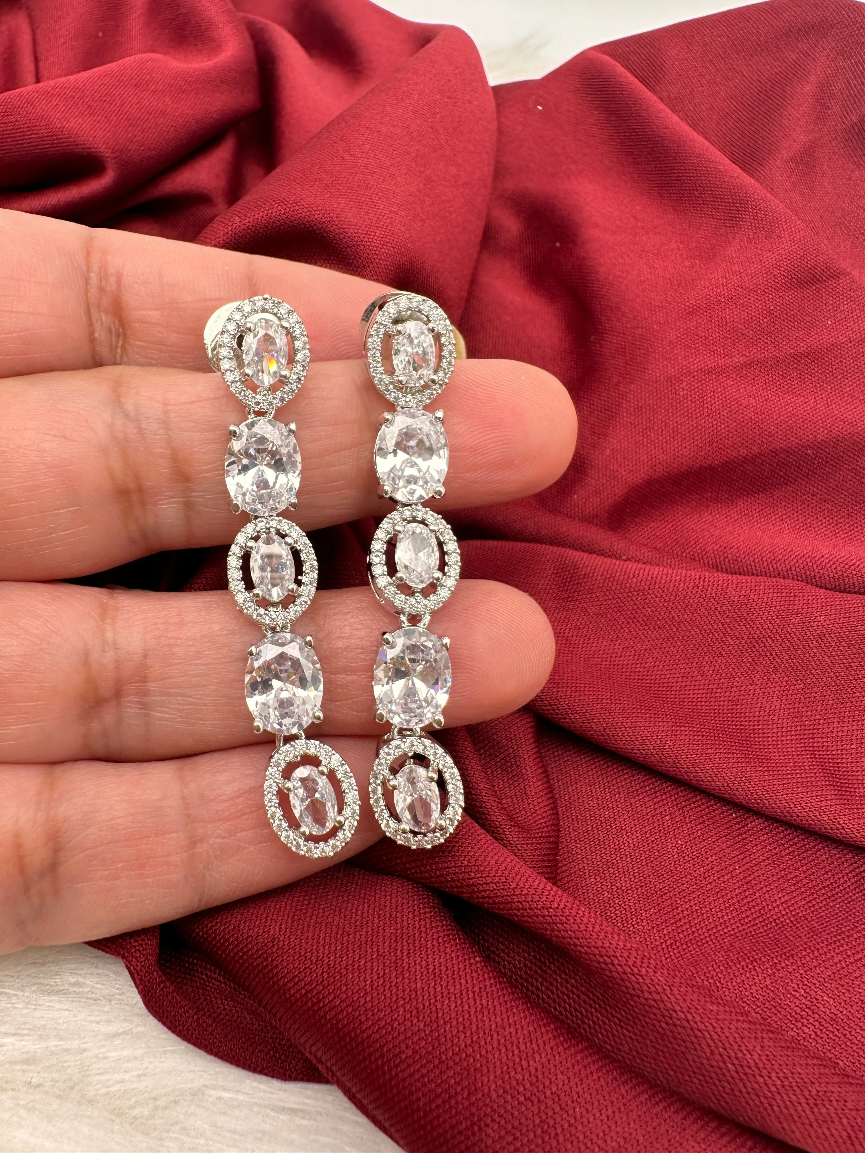 Cubic Zirconia Clear Stone Double Layer Short Necklace in Silver Finish