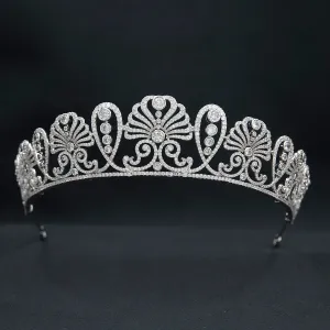 Cubic Zirconia Flower Tiara for Wedding,Pearls Crystal Tiaras Diadem for Bridal CH10377