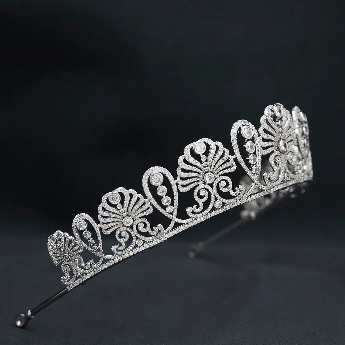 Cubic Zirconia Flower Tiara for Wedding,Pearls Crystal Tiaras Diadem for Bridal CH10377