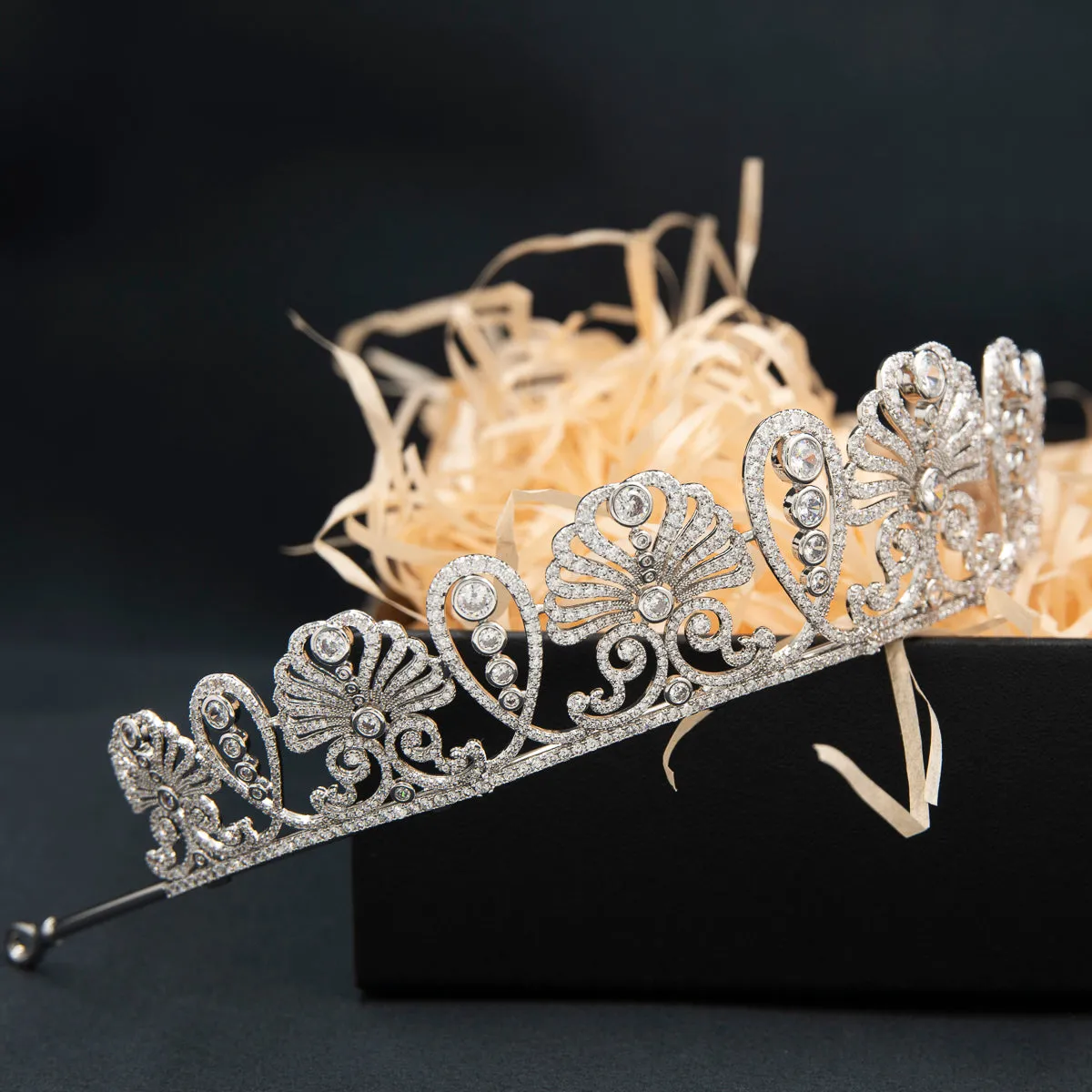 Cubic Zirconia Flower Tiara for Wedding,Pearls Crystal Tiaras Diadem for Bridal CH10377