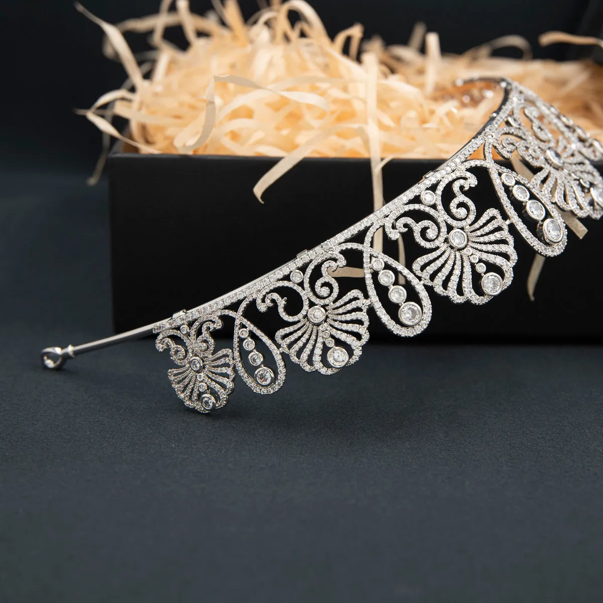 Cubic Zirconia Flower Tiara for Wedding,Pearls Crystal Tiaras Diadem for Bridal CH10377