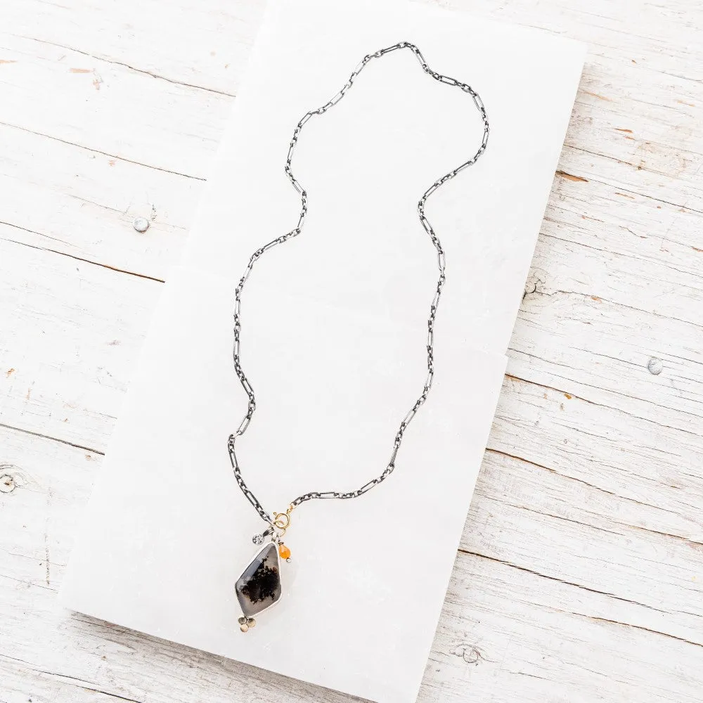 Dendritic Agate Kite Necklace with Topaz and Garnet
