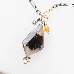Dendritic Agate Kite Necklace with Topaz and Garnet