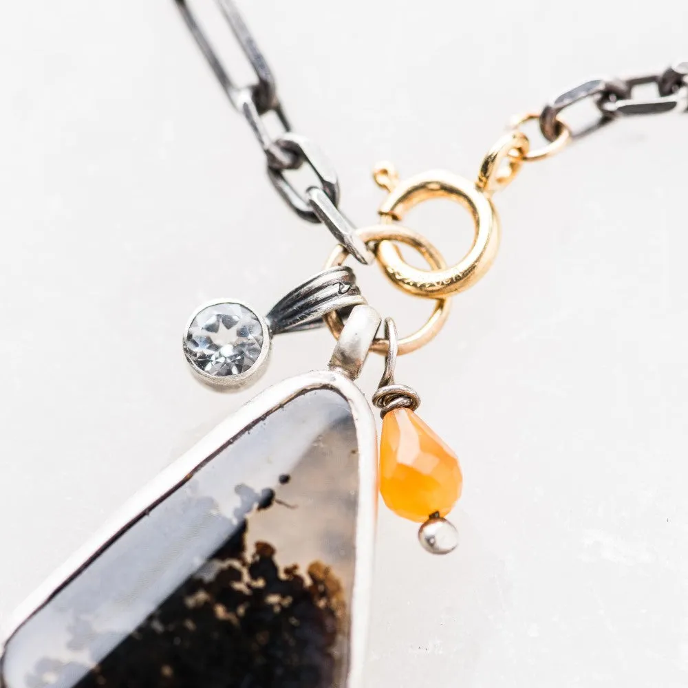 Dendritic Agate Kite Necklace with Topaz and Garnet