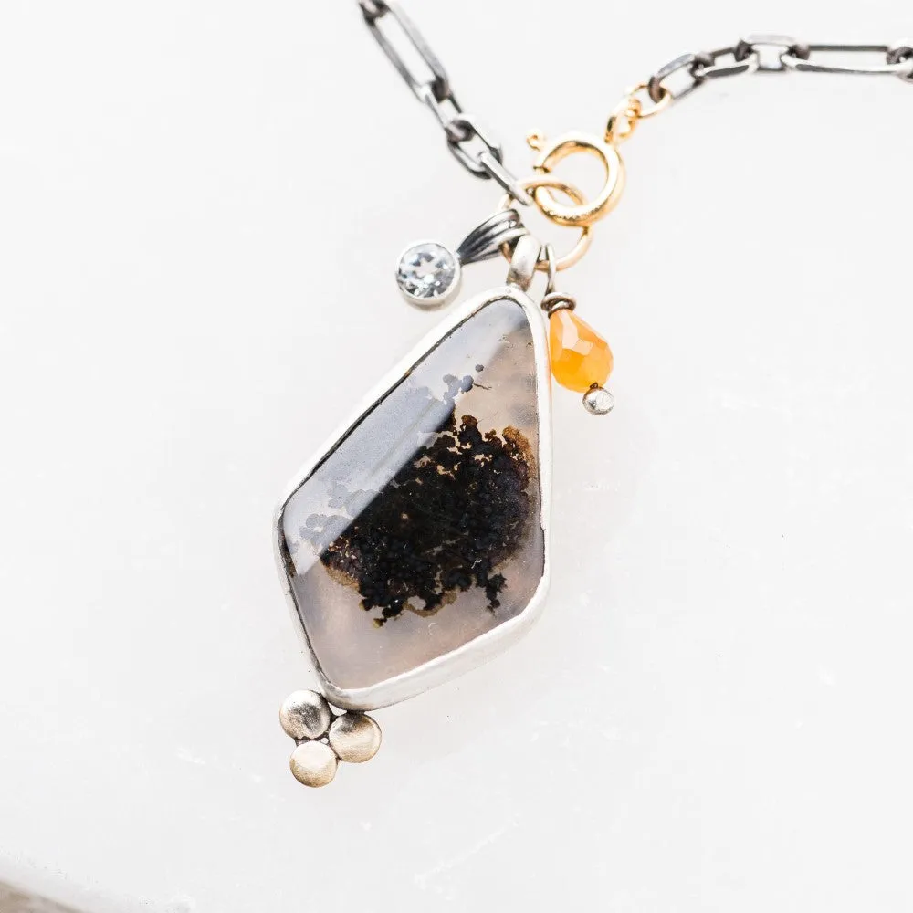 Dendritic Agate Kite Necklace with Topaz and Garnet