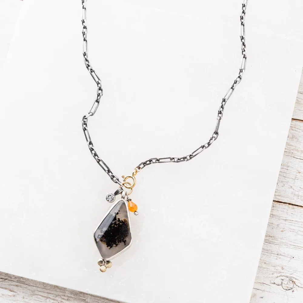 Dendritic Agate Kite Necklace with Topaz and Garnet