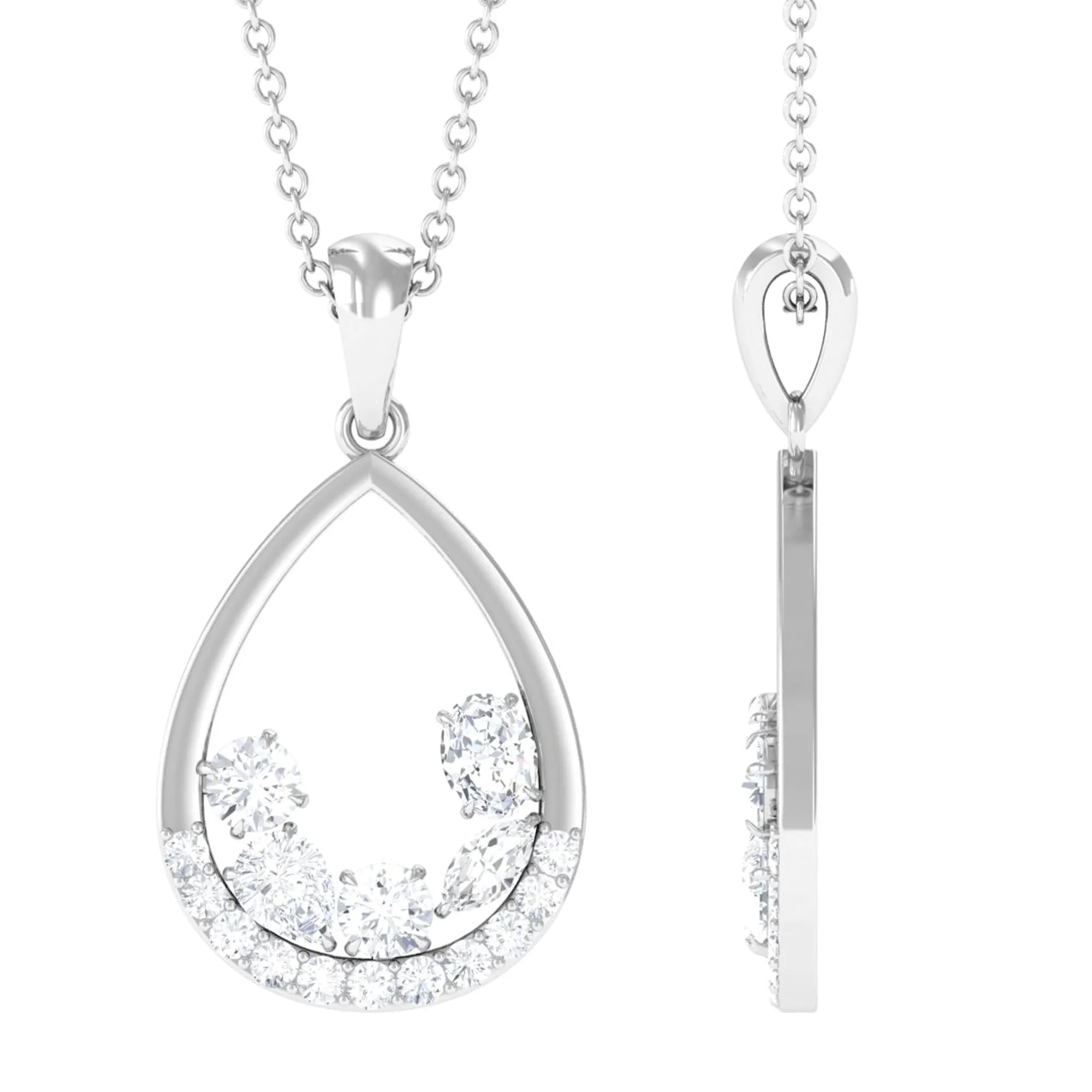 Designer Moissanite Teardrop Pendant Necklace
