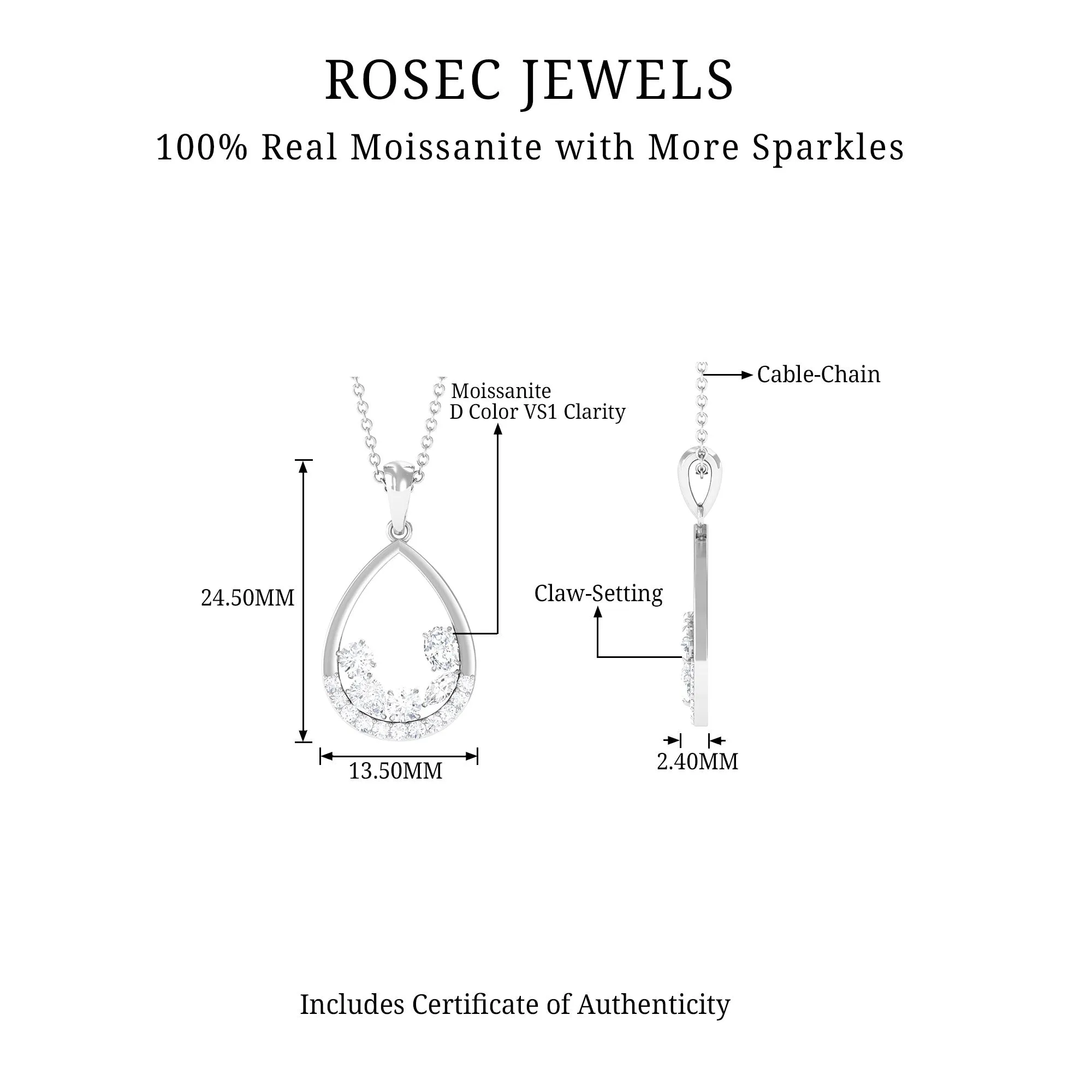 Designer Moissanite Teardrop Pendant Necklace