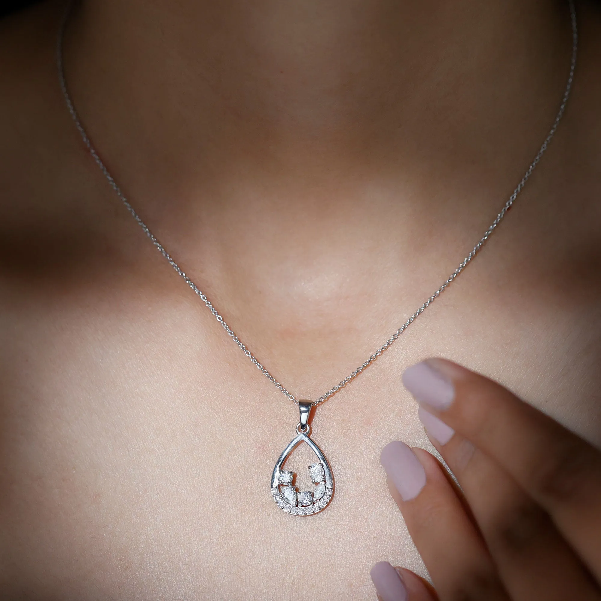 Designer Moissanite Teardrop Pendant Necklace